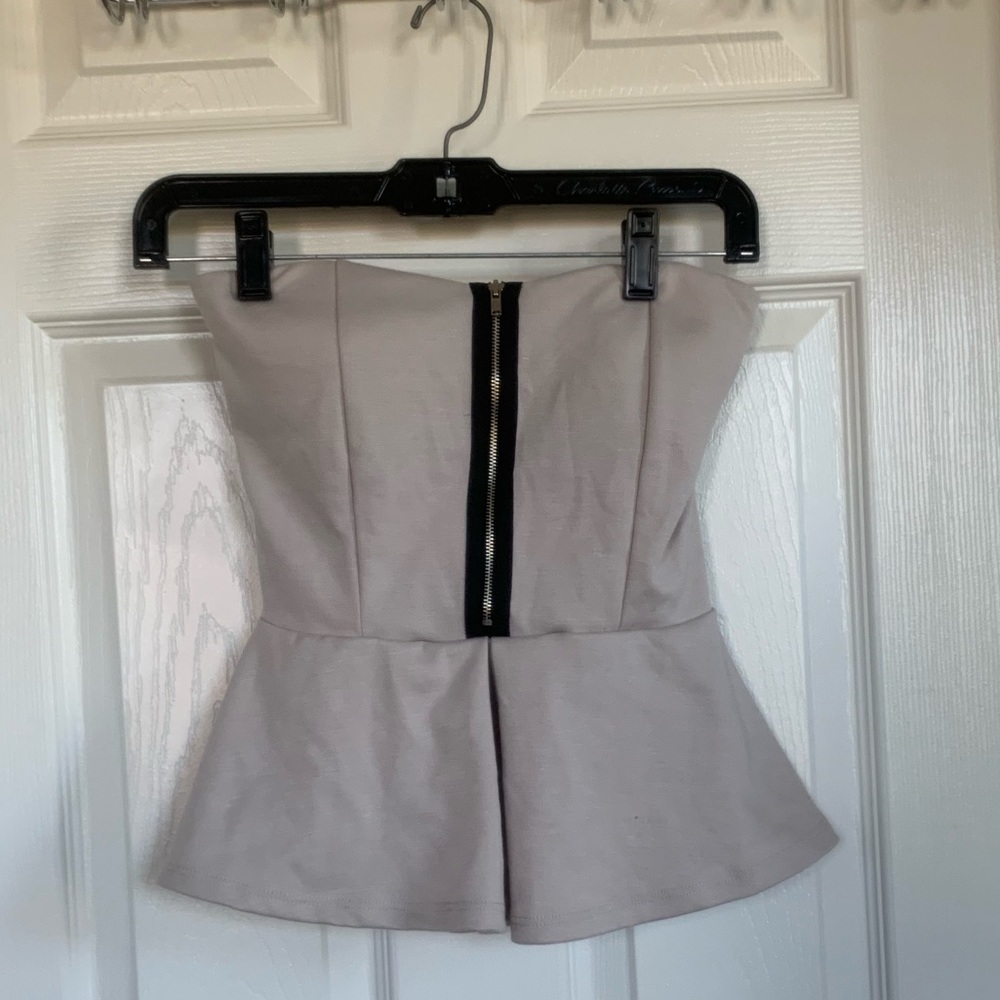 Taupe zip up peplum top